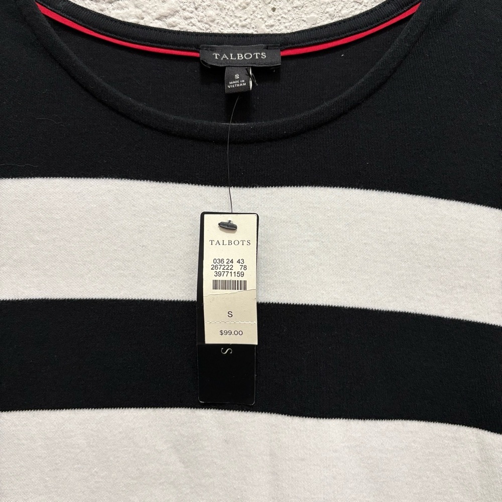 Talbots Black and White Stripe Cotton Dress Size Small NWT - Picture 2 of 4